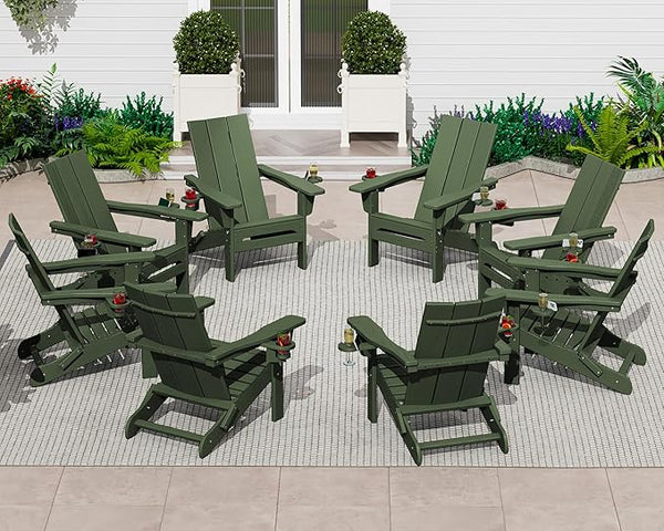 SERWALL Folding Adirondack Chair with Cup Holders Set of 8, Modern Adirondack Chairs with Mobile Phone Holder - Photo 1