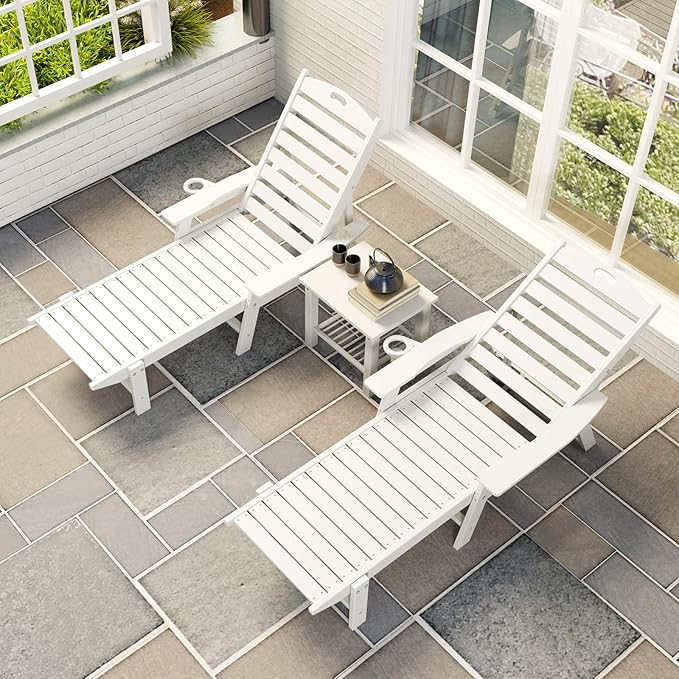 Giantex Lounge Chair Outdoor, Oversized Chaise Lounge Chair with 4-Position Backrest, Rotatory Cup Holder - Photo 8