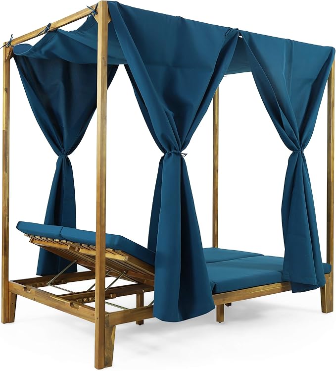 Christopher Knight Home Kinzie Outdoor DAYBED, Teak + Blue