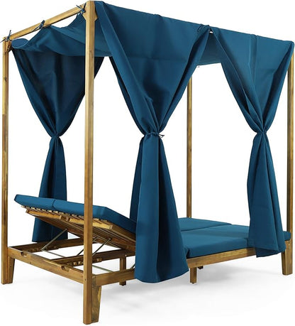 Christopher Knight Home Kinzie Outdoor DAYBED, Teak + Blue
