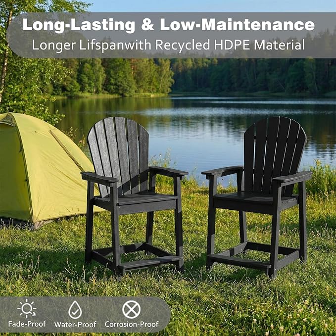 OTSUN Tall Adirondack Chairs Set of 2, HDPE Bar Height Outdoor Chairs, Adirondack Bar Stools for Patio Balcony & Porch - Photo 6