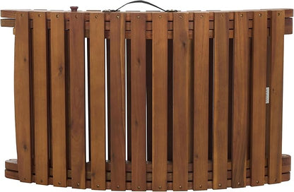 SAFAVIEH Outdoor Patio Furniture Collection - Fanty Brown Solid Wood Folding Chaise Lounge Chair, Slatted Teak-Style Design, Portable Sun Lounger with No Cushion (PAT6803A)