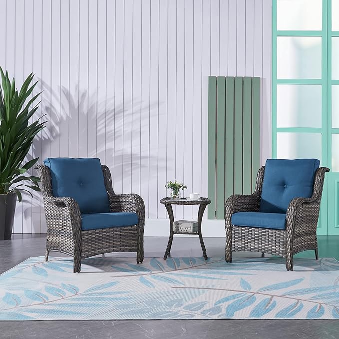 Rilyson Patio Bistro Set Wicker Chairs - 3 Piece Outdoor Rattan Conversation Set with 2 Armrest Chair and 1 Side Table - Photo 6