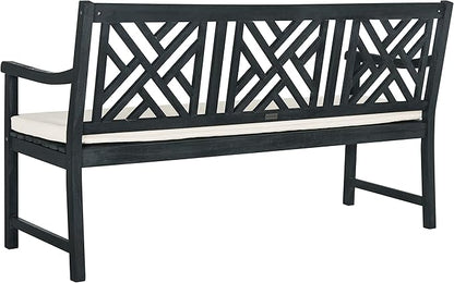 Safavieh PAT6738K Outdoor Collection Bradbury Grey 3 Seat Bench, Dark Slate Gray/Beige