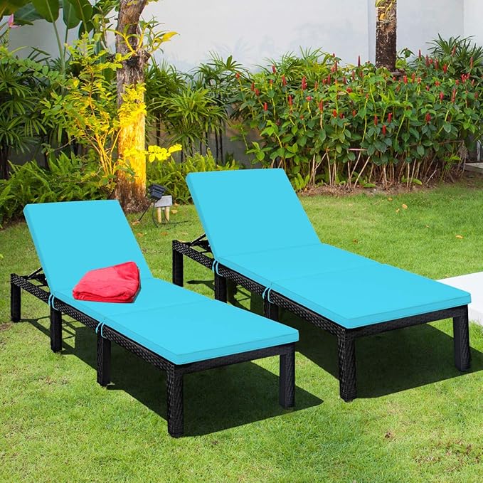 Tangkula Patio Wicker Lounge Chair, Outdoor Rattan Adjustable Reclining Backrest Lounger Chairs - Photo 2