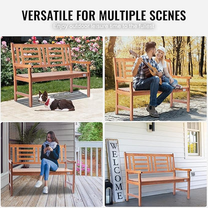 VEVOR Wood Outdoor Bench, 2-Person Garden Bench with Backrest and Armrests, 800 lbs Load Capacity,All-Weather Never Rot Patio Bench for Garden, Park, Yard, Front Porch