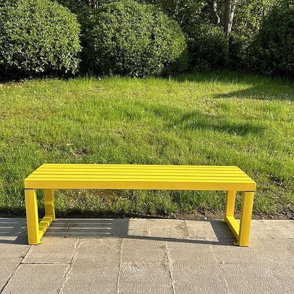 Weatherproof 2-Person Backless Patio Bench, Sturdy Steel Frame Outdoor Metal Furniture for Yard, Porch & Entryway - 47in Yellow Garden Bench