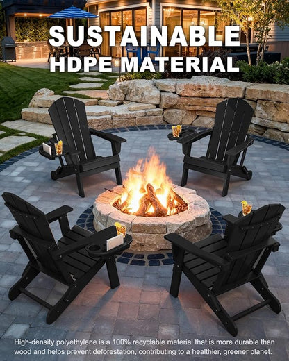 Adirondack Chair Set of 8, HDPE Folding Adirondack Chair with Multifunctional Cup Holder, Weather Resistant Fire Pit Chair for porches, patios, poolsides, Decks.