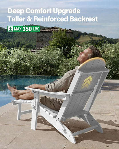 YEFU Adirondack Chair with Retractable Ottoman: Adjustable Folding Adirondack Chairs with Cup Holder - HDPE Plastic Outdoor Fire Pit Chairs Set of 6 - All Weather for Patio/Firepit/outside/Pool(White)