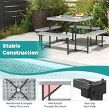 Giantex Picnic Table Bench Set for 4-8 People, 34" Outdoor Square Dining Table & 2 Benches w/Umbrella Hole - Photo 7