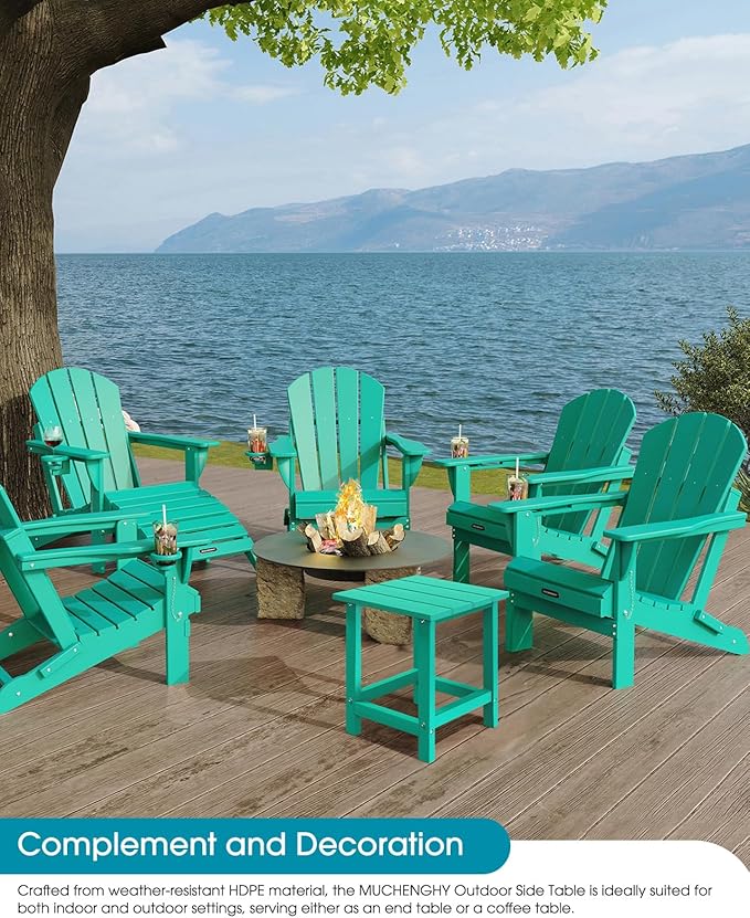 MUCHENGHY Adirondack Outdoor Side Table Set of 2, 14.7" Patio Side Table Weather Resistant, HDPE Outdoor End Tables for Patio, Lake Blue