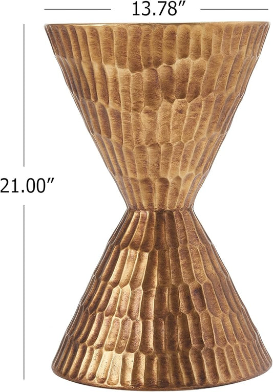 Christopher Knight Home Dari 21"H Lightweight Concrete Outdoor Side Table, Hourglass Shaped Patio End Table Geometric Patterns, MGO Outdoor Coffee Table, No Assembly Garden Plant Stand Indoor, Copper