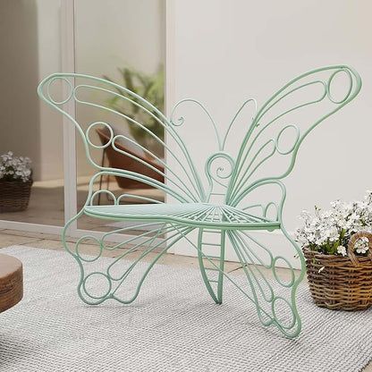 Green Cute Butterfly Benches for Outdoors, Pretty Garden Bench & 50" Metal Outside Bench, Front Porch Benches Outdoor with Sturdy Frame for Lawn Yard Balcony (Green)