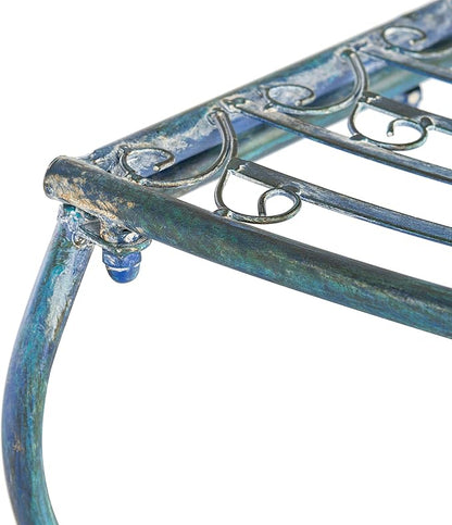 SAFAVIEH Outdoor Furniture Collection – Abia Antique Blue Distressed Wrought Iron 50-Inch Curved Tree Bench, Garden & Patio Seating (PAT5018C)
