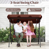 RELAX4LIFE 3-Person Porch Swing Chair - Outdoor Swing w/Adjustable Canopy, Removable Cushion & Metal Frame Stand - Photo 3