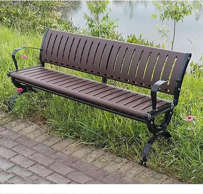 Metal Garden Bench，Outdoor Garden Patio Bench，Outdoor Park Chair with Backrest + Armrest ，Cast Iron Feet Lasting Sturdy，for Yard Work Entryway(150cm/59in)