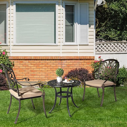 Bonnlo 23.6 Inch Cast Aluminum Outdoor Side Table with Umbrella Hole, Anti-Rust Coffee Bistro Table for Outdoor, Patio, Garden, Porch, Balcony End Table (Round, Black)