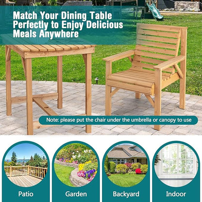 Giantex Set of 2 Outdoor Patio Dining Chairs, Solid Wood Bistro Chairs, Inclined Backrest, Wide Seat, Indoor Outside Chairs for Garden Lawn Porch Yard