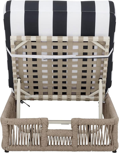 SAFAVIEH Outdoor Patio Furniture Collection - Gillian Heather Tan Rope Daybed, Navy Stripe Cushion, Coastal Sunlounger, Fully Assembled (PAT7527F)