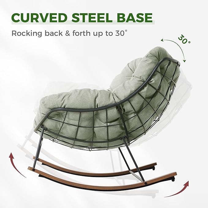 Grand patio Outdoor Rocking Chair, E-Coated Modern Cozy Lounge Rocker Chair with Cushion for Balcony Porch Patio - Photo 5