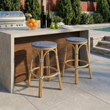 PURPLE LEAF Outdoor French Round 30" Bar Stool Set of 2 Oversized Backless Stackable Bar Chairs with Rattan Wicker - Photo 2