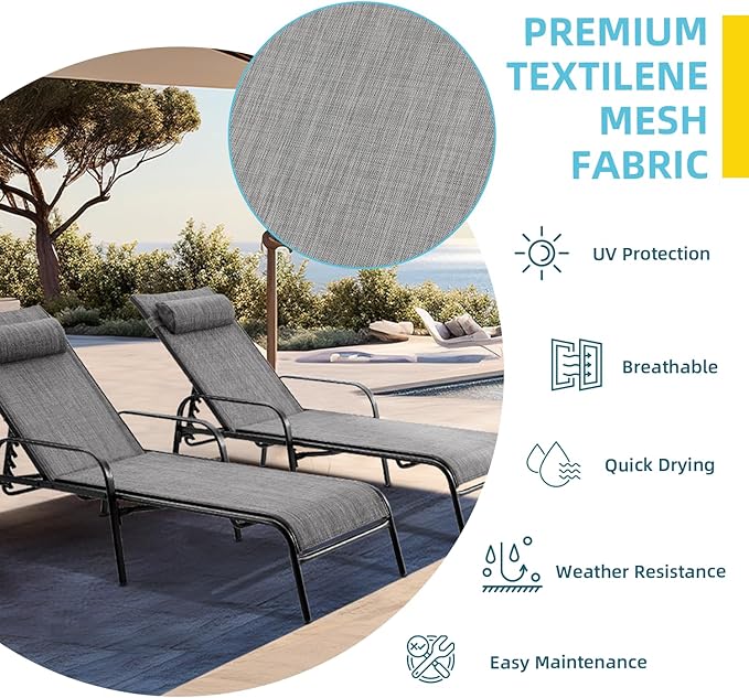 EROMMY Patio Chaise Lounge, Set of 2 Outdoor Lounge Chair (Grey) - Photo 4
