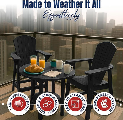Phat Tommy Tall Adirondack Chair - HDPE Outdoor Furniture - Poly Adirondack Bar Stool - Heavy, Stress Free Furniture for Balcony, Deck, Patio, Front Porch, Black