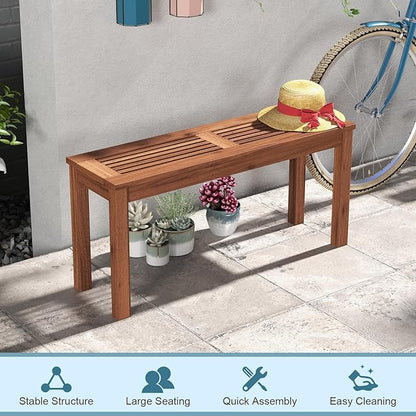 RELAX4LIFE Wooden Outdoor Bench - Patio Bench with Slatted Seat, Weather Resistant Solid Wood Frame, Garden Bench, 2 Seater Park Bench for Deck, Poolside, Balcony, Porch, Lawn, Outside Bench (1)