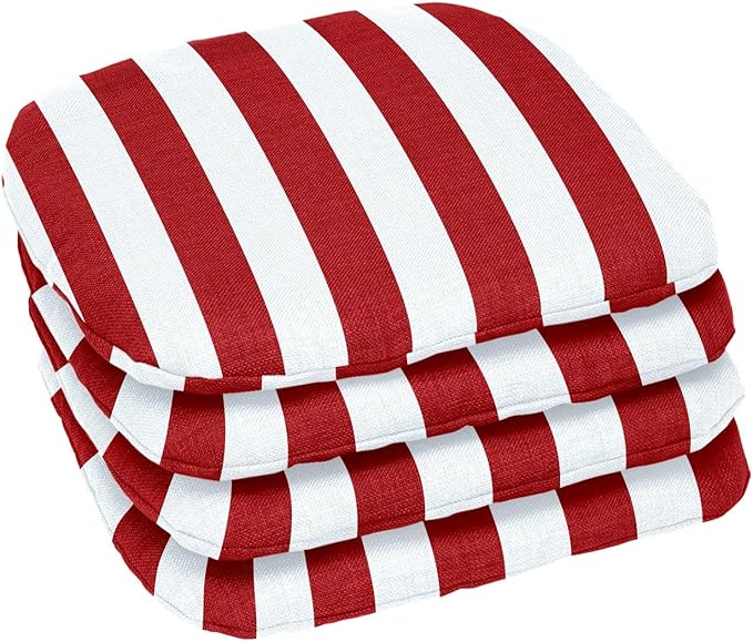 BrylaneHome Indoor/Outdoor Chair Pads (Set of 4) - 16" L x 15.6" W - Water, Stain & Fade Resistant - Classic Red Cabana - Photo 1