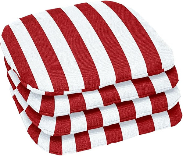 BrylaneHome Indoor/Outdoor Chair Pads (Set of 4) - 16" L x 15.6" W - Water, Stain & Fade Resistant - Classic Red Cabana - Photo 1