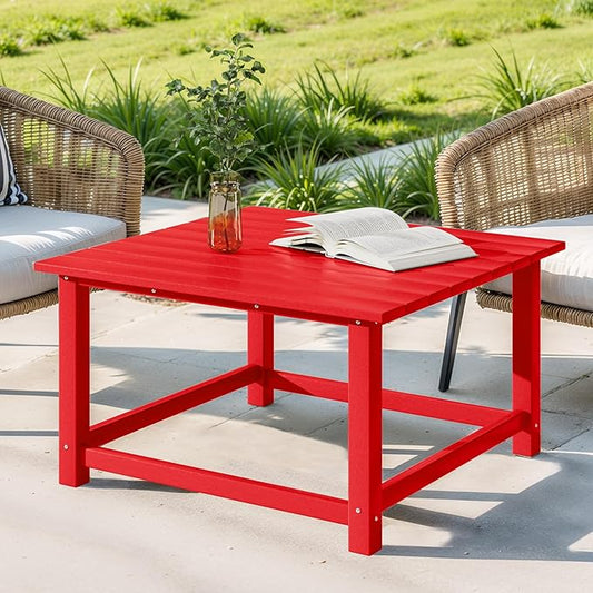 Costaelm Patio Conversation Table, Tatio Accent HDPE Outdoor Weather Resistant, Square Outdoor Porch Balcony Patio Drink Table for Outside, Pool, Backyard, Red