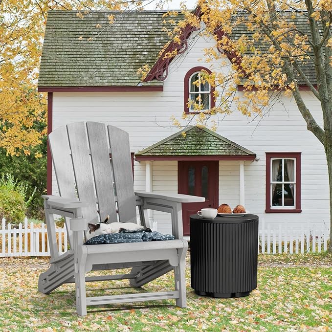 Adirondack Chair, Plastic Outdoor Weather Resistant Lawn Furniture, Patio with Cup Holder Without Screws Install, 400 LBS Capacity Recliner Chair Garden Chair for Backyard Beach, Grey