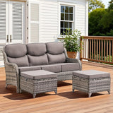 3PCS Patio Furniture Sofa Set with 6" Thick Cushions, High Back Wicker Sectional Outdoor Sofa with Ottomans - Photo 1