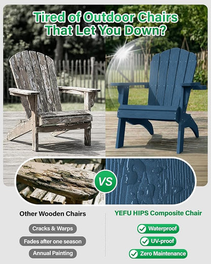 YEFU Oversized Adirondack Chair with Cup-Holder,Plastic Outdoor Fire Pit Chair, Weather Resistant, Poly Lumber Chair, Used in Patio, Lawn, Deck,Heavty Duty,Weight Capacity 450lbs-Navy Blue