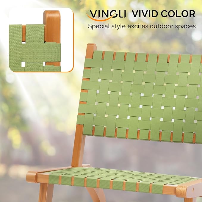 VINGLI Wooden Outdoor Chair, All-Weather Patio Seat with PE Woven Fabric, Adirondack Chair for Lawn, Balcony, Deck (1, Green and Brown)