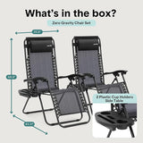 SereneLife Zero Gravity Outdoor Lounge Chairs 2 Pack – Folding Recliners with Side Table - Photo 2