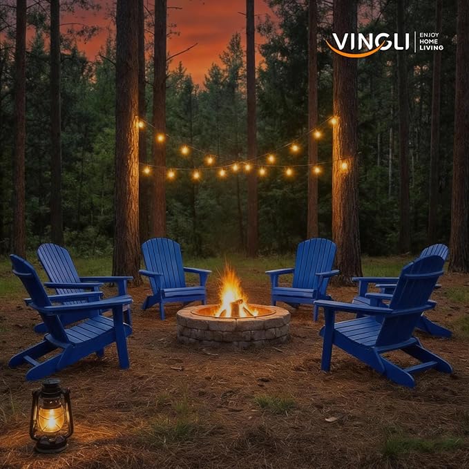 VINGLI Folding Adirondack Chairs Set of 6, Wood Adirondack Chair for Outdoor, Foldable Fire Pit Chairs for Patio, BBQ - Photo 7
