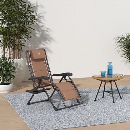 TIMBER RIDGE Aluminum Zero Gravity Chairs, Folding Recliner Chair Padded with Cup Holder and Headrest, Adjustable Lounge Reclining Chair for Outdoor Camping Lawn Patio Indoor, Supports 350lbs, Brown