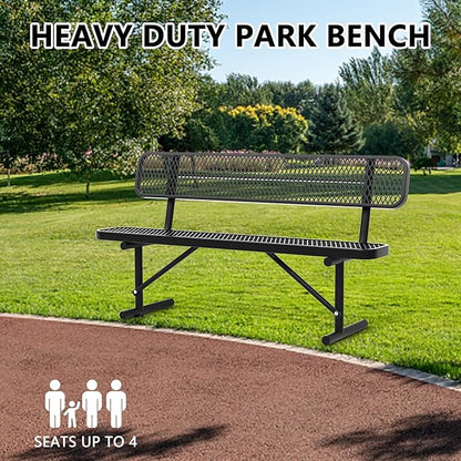 72" Metal Park Benches for Outside - Black Outdoor Benches Heavy Duty Garden Weatherproof Bench with Backrest, Buddy Bench for Schools,Commercial Benches for Shopping Mall, Store, Yard, Patio