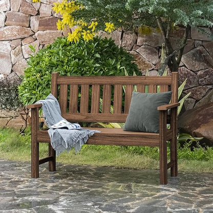 Outdoor Bench, 2-Person Garden Bench, Poly Lumber Patio Bench for Outdoors, Porch, and Park (Brown)