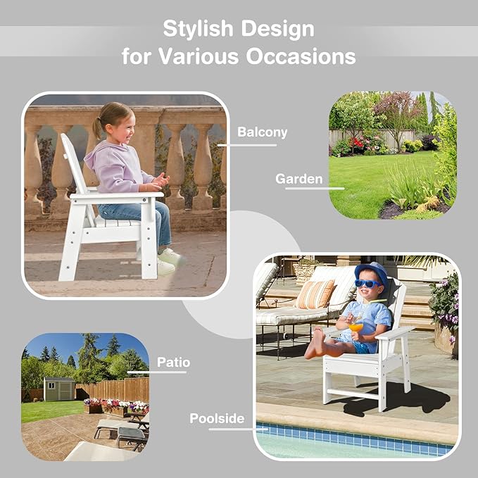 Giantex Adirondack Chair, Kids HDPE Patio Lawn Chair with Ergonomic Backrest for Deck, Porch, Backyard, Poolside, Indoor, Weather Resistance Toddler Outdoor Chair (1, White)