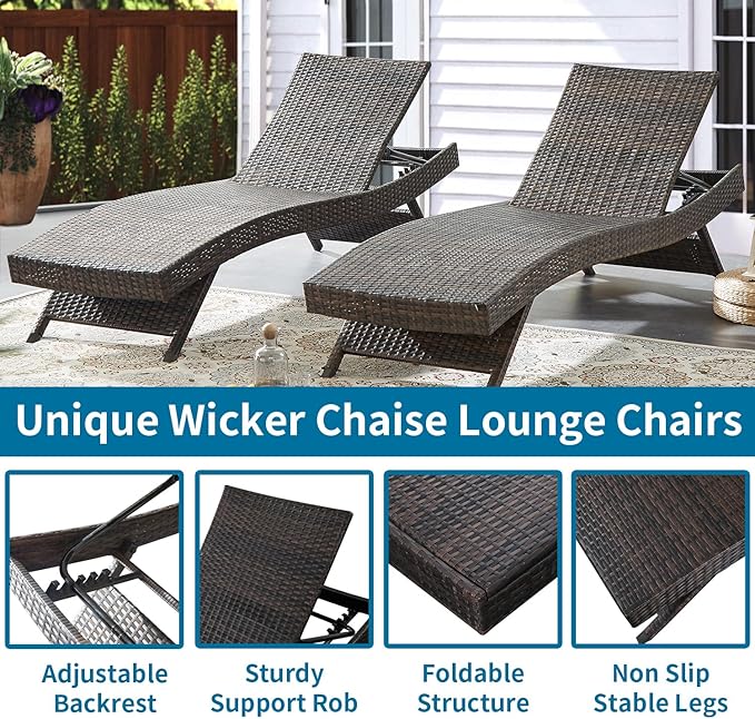 79'' Long Reclining 4 Chairs+ 2 Tables, Chaise Lounge Wicker Reclining Lounge Chair - Photo 3
