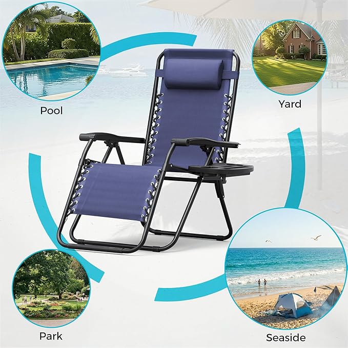 Homall Zero Gravity Chair Patio Folding Lawn Outdoor Lounge Gravity Camp Reclining Lounge Chair with Cup Holder Pillows - Photo 7