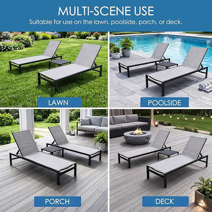 Kozyard Outdoor Chaise Lounge, Aluminum Frame and Textilene Fabric, Adjustable Reclining Patio Lounger for Poolside, Sunbathing & Backyard (Gray)