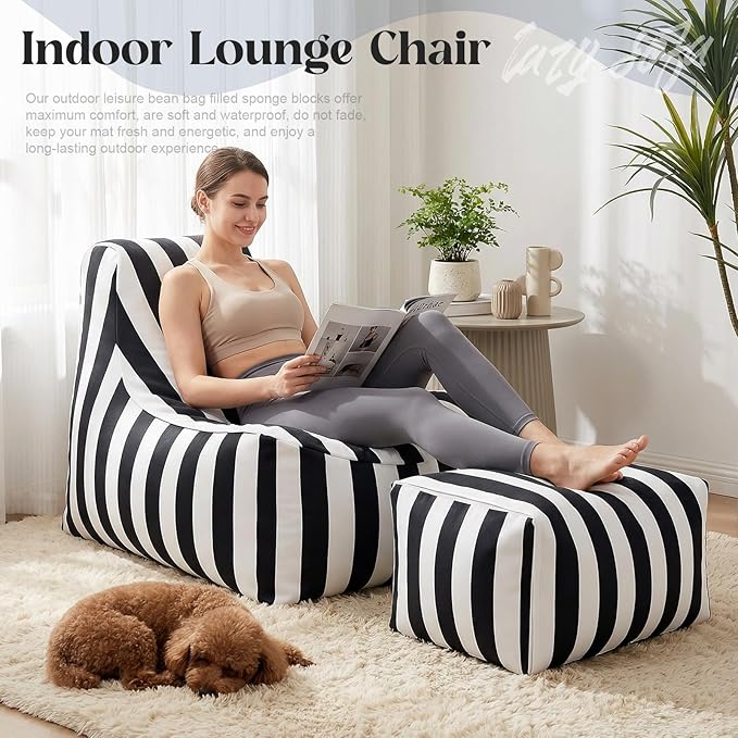 Outdoor Bean Bag Chair with Ottoman, Large Patio Lounge Chair for Adults, Thick Filled Lounger for Pool, Deck - Photo 8