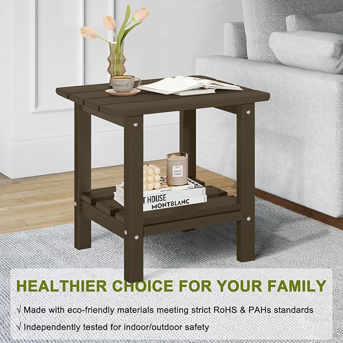Adirondack Outdoor Side Table, 2-Tier Small Patio End Table, Weather Resistant HDPE Outdoor End Tables for Garden, Lawn - Photo 5