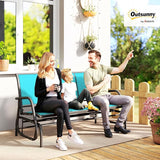 Outsunny 3-Person Patio Glider Bench, Outdoor Porch Glider Swing with 3 Seats, Breathable Mesh Fabric, Metal Frame, Blue - Photo 2