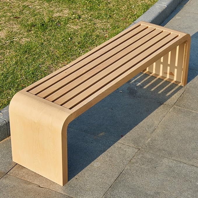 2-Person Outdoor Bench, Metal Garden Benches, Waterproof Garden Seat Slatted Bench, Rectangular Dining Seat for Yard, Park and Balcony(Natural,120x40x45cm/47x16x18in)