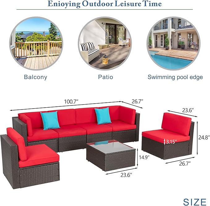 Vongrasig 7 Pieces Patio Furniture Sets, Outdoor All-Weather Wicker Patio Conversation Sets - Photo 3