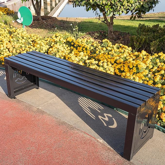 Outdoor Metal Garden Bench, Heavy-Duty 1102 Lb Capacity, Stylish Patio Seating for Lawns, Yards, Porches & Parks, 100cm/39in Black Garden Furniture